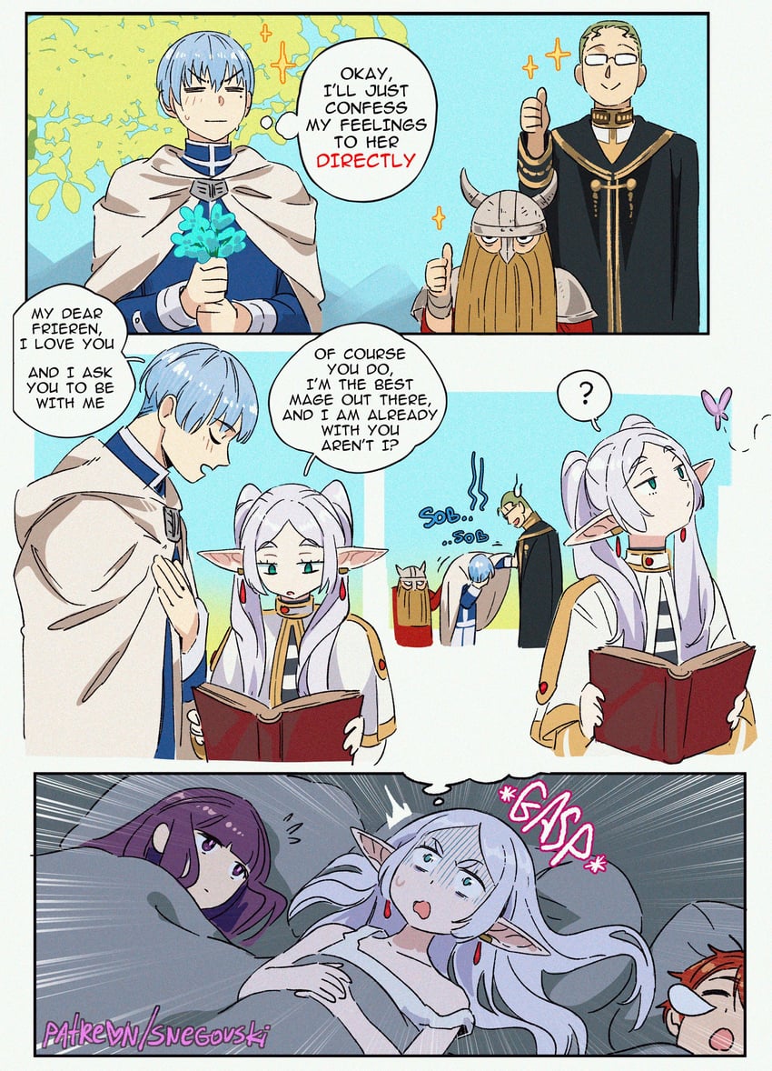 frieren, fern, stark, himmel, eisen, and 1 more (sousou no frieren) drawn by snegovski
