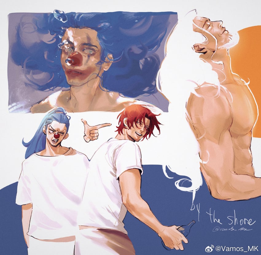 shanks, buggy the clown, and silvers rayleigh (one piece) drawn by vamos_mk