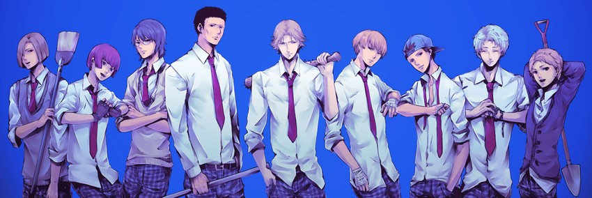 atobe keigo, akutagawa jirou, oshitari yuushi, hiyoshi wakashi, mukahi gakuto, and 4 more (tennis no ouji-sama) drawn by shiro_(reptil)