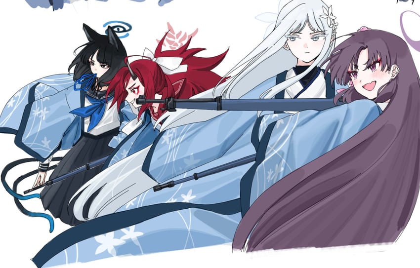 kikyou, yukari, renge, and nagusa (blue archive) drawn by tamayume