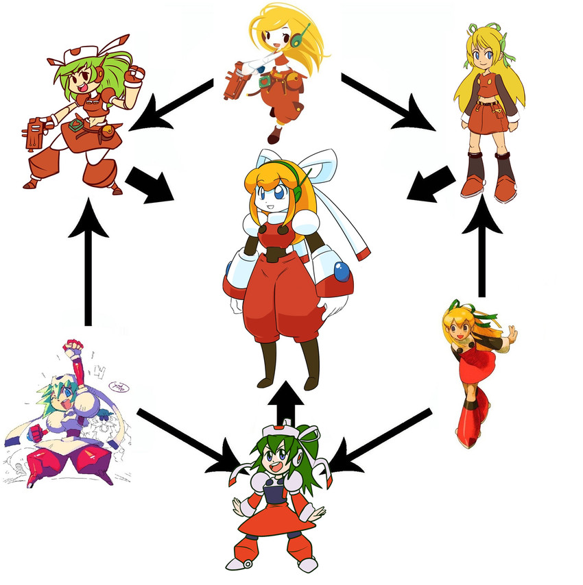 roll, curly brace, and marina liteyears (mega man and 2 more)