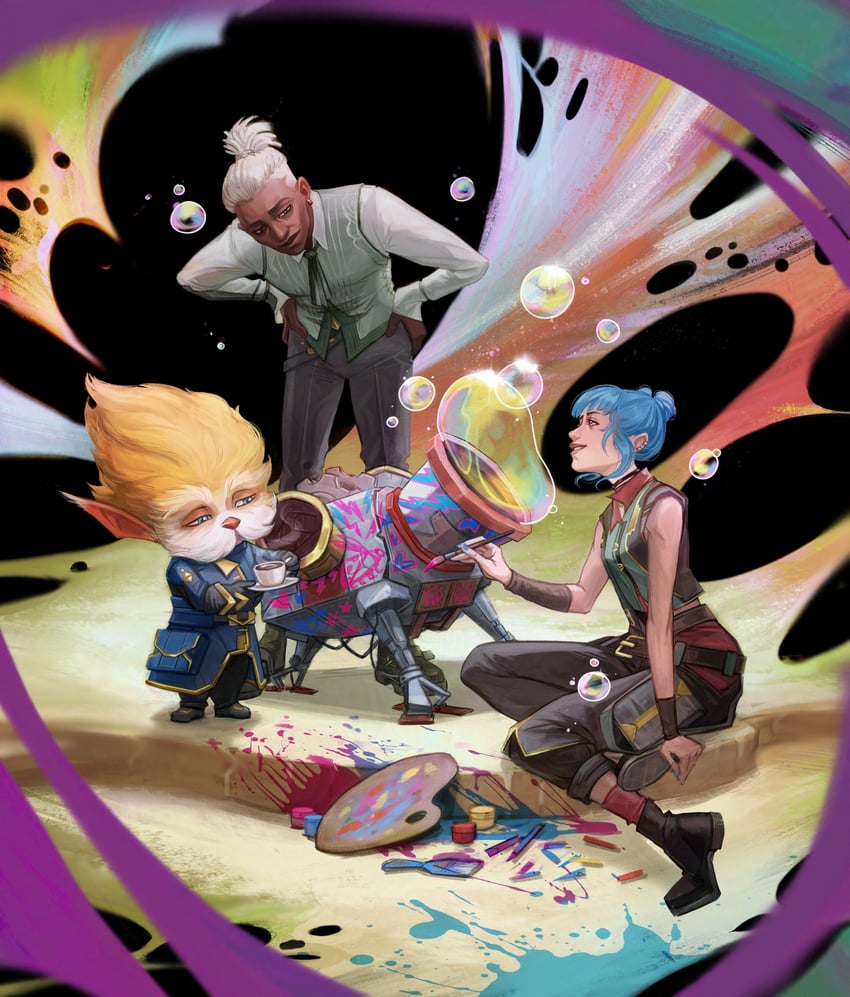 jinx, ekko, heimerdinger, and powder (league of legends and 1 more) drawn by cellar_art