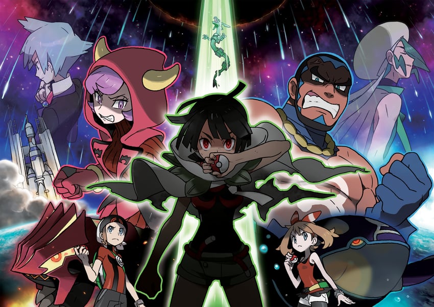 may, brendan, steven stone, rayquaza, courtney, and 7 more (pokemon and 1 more) drawn by oomura_yuusuke