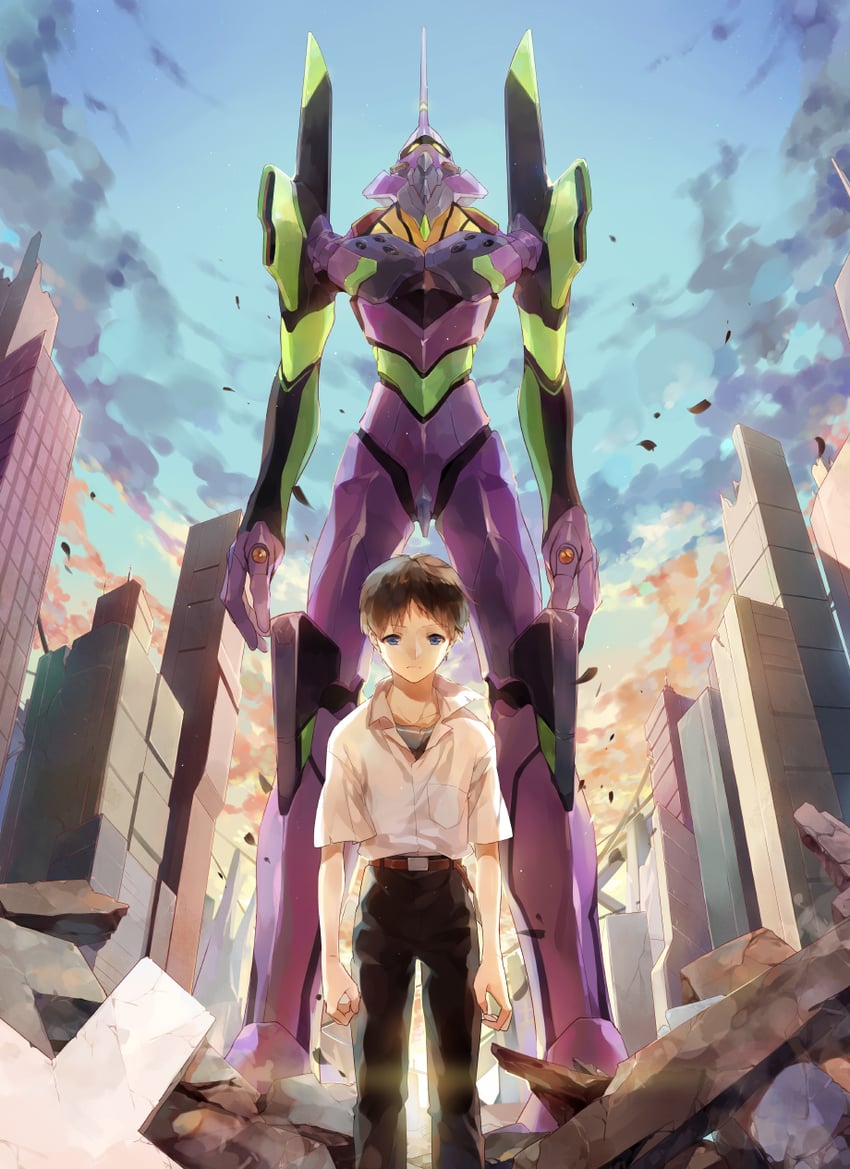ikari shinji and eva 01 (neon genesis evangelion) drawn by p0ckylo
