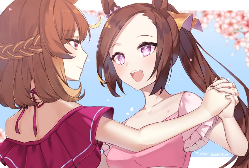 sakura bakushin o and north flight (umamusume) drawn by ehogari