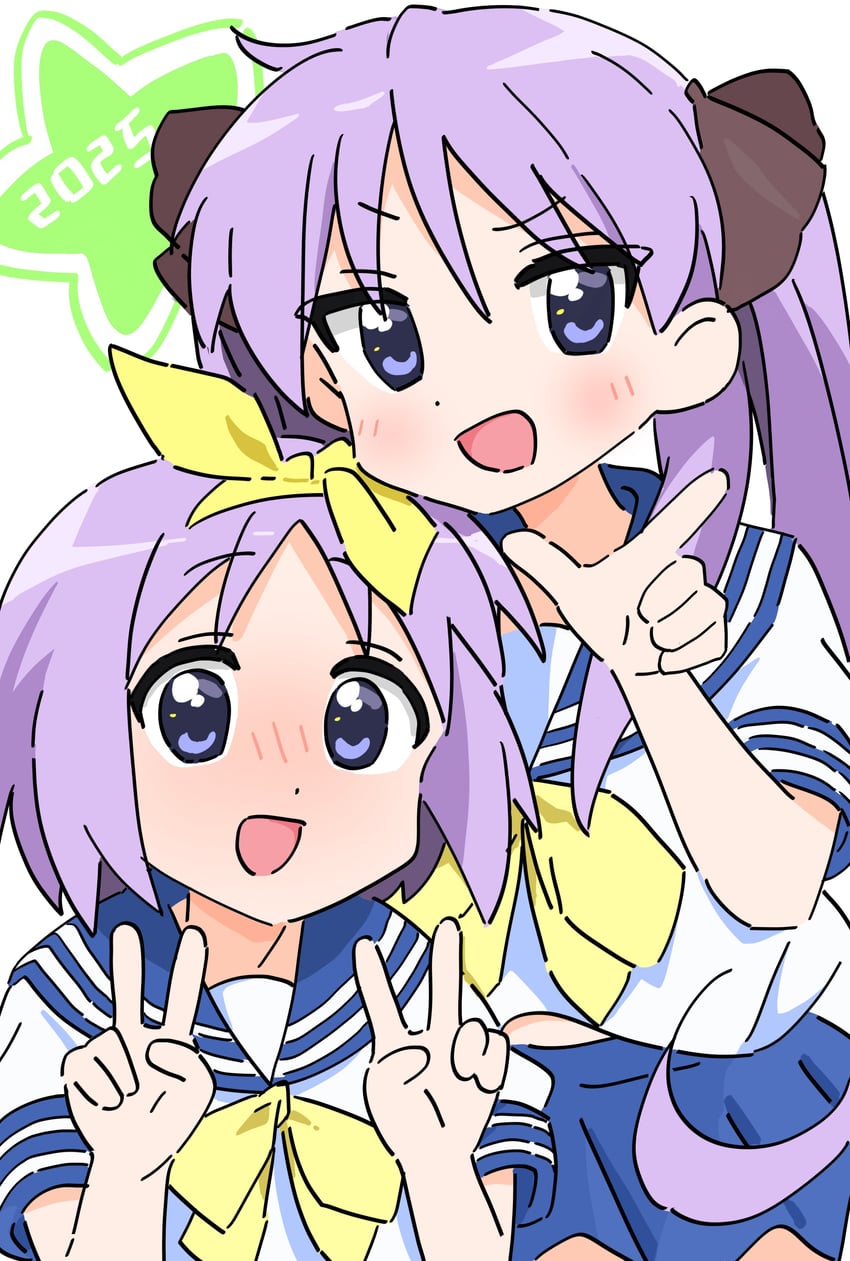 hiiragi kagami and hiiragi tsukasa (lucky star) drawn by syake_fureku