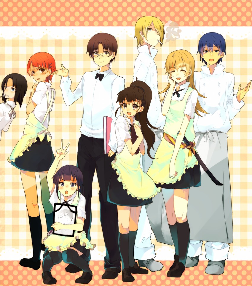 taneshima popura, inami mahiru, yamada aoi, todoroki yachiyo, satou jun, and 3 more (working!!) drawn by mizuse_kotone