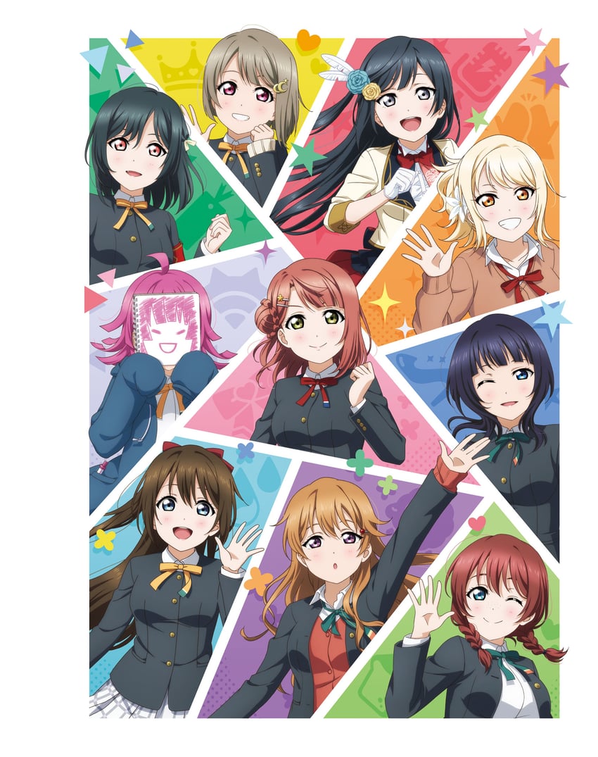 yuki setsuna, uehara ayumu, osaka shizuku, tennoji rina, nakasu kasumi, and 5 more (love live! and 1 more)