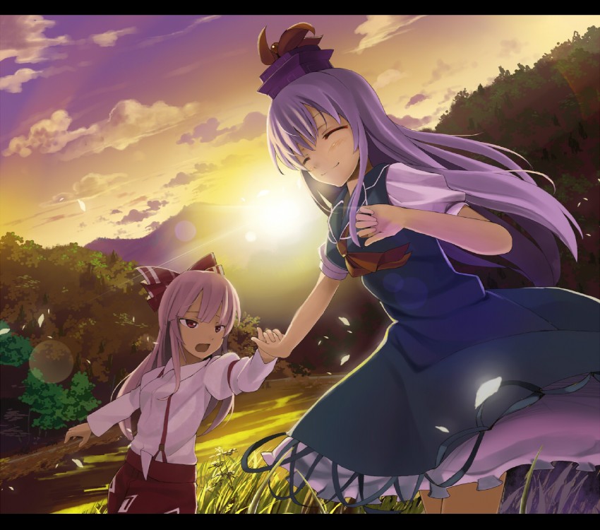fujiwara no mokou and kamishirasawa keine (touhou) drawn by hidebo