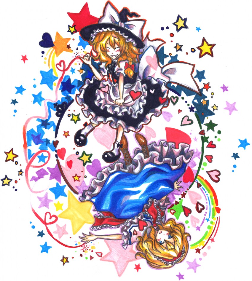 kirisame marisa and alice margatroid (touhou) drawn by run_(rrrrun)