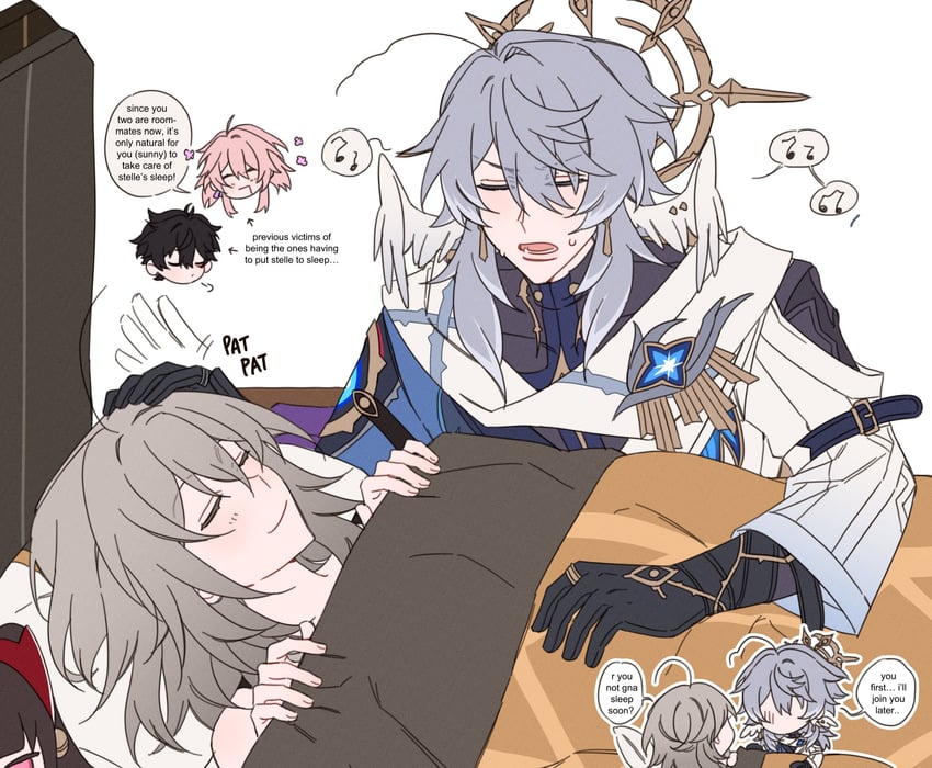 trailblazer, stelle, march 7th, dan heng, and sunday (honkai and 1 more) drawn by majunjuu