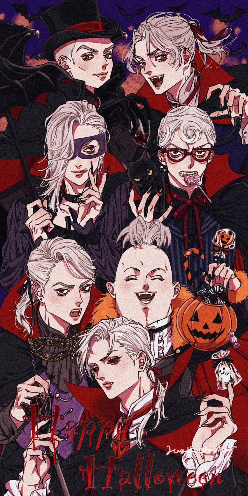 prosciutto, risotto nero, melone, ghiaccio, illuso, and 2 more (jojo no kimyou na bouken and 1 more) drawn by hagiko15
