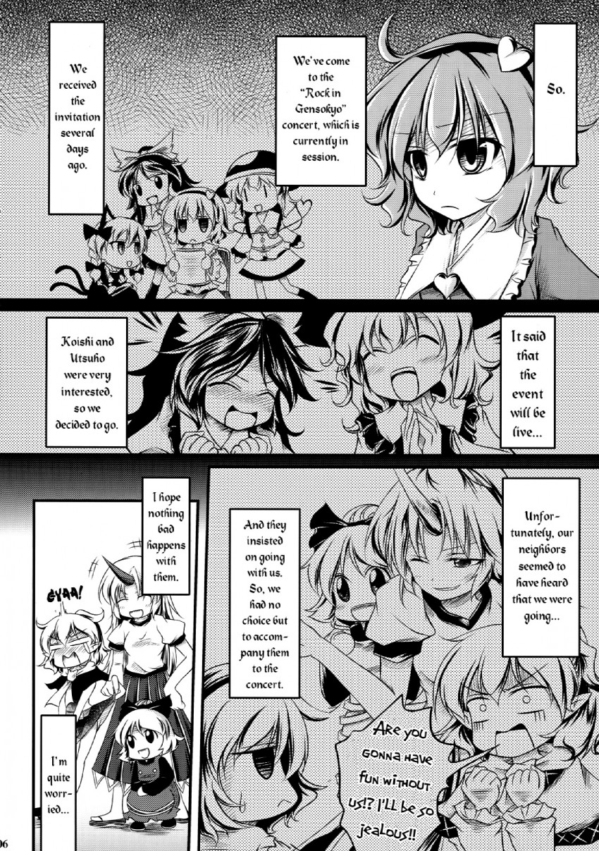 komeiji koishi, komeiji satori, kaenbyou rin, reiuji utsuho, mizuhashi parsee, and 2 more (touhou) drawn by kurinton