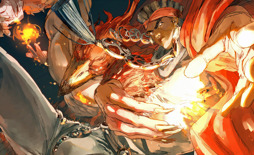 mohammed avdol and magician's red (jojo no kimyou na bouken and 1 more) drawn by harurie