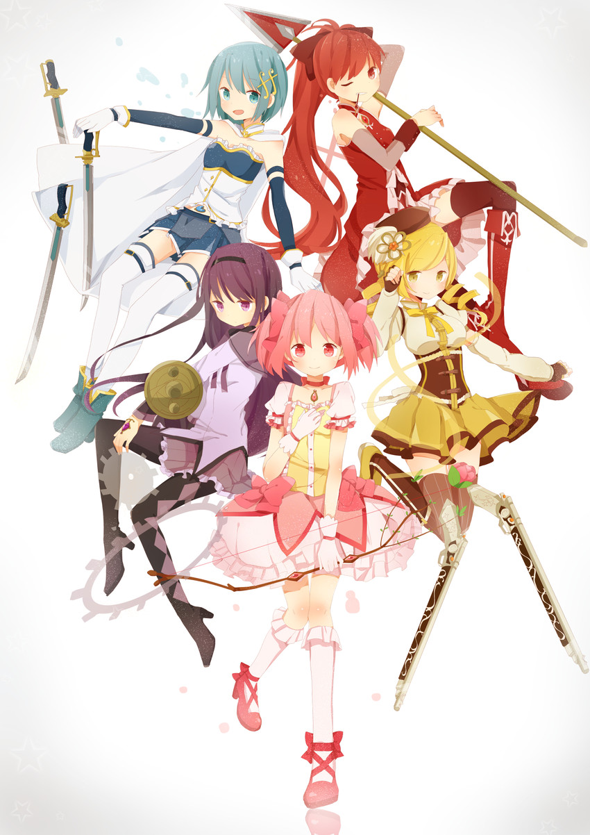akemi homura, kaname madoka, miki sayaka, sakura kyoko, and tomoe mami (mahou shoujo madoka magica) drawn by jimmy_madomagi