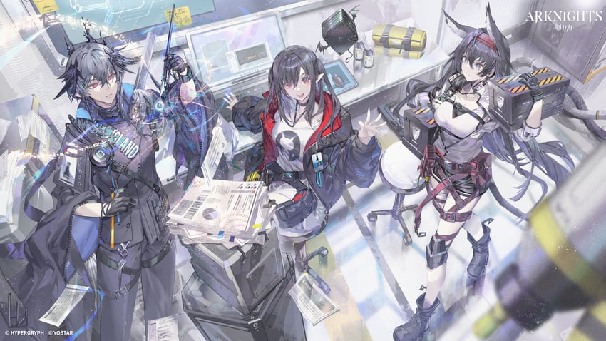 blaze, logos, closure, and lambda (arknights) drawn by yoshimoto_(dear_life)