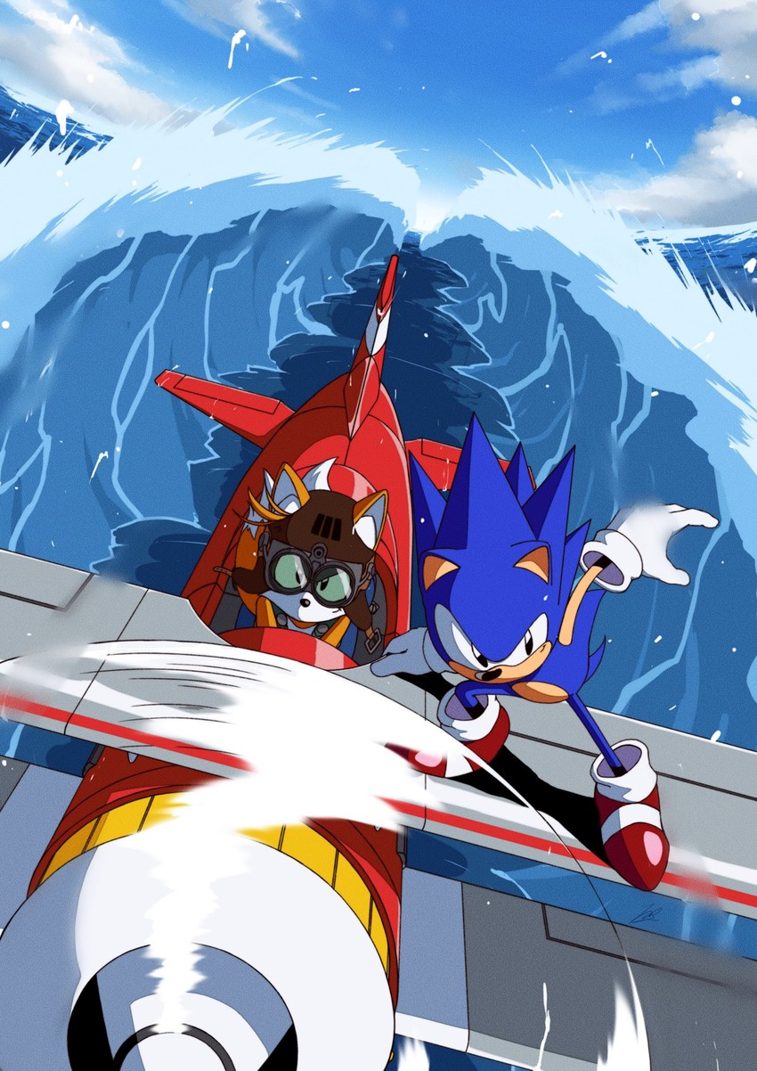 sonic the hedgehog, tails, and classic sonic (sonic and 2 more) drawn by banel_springer