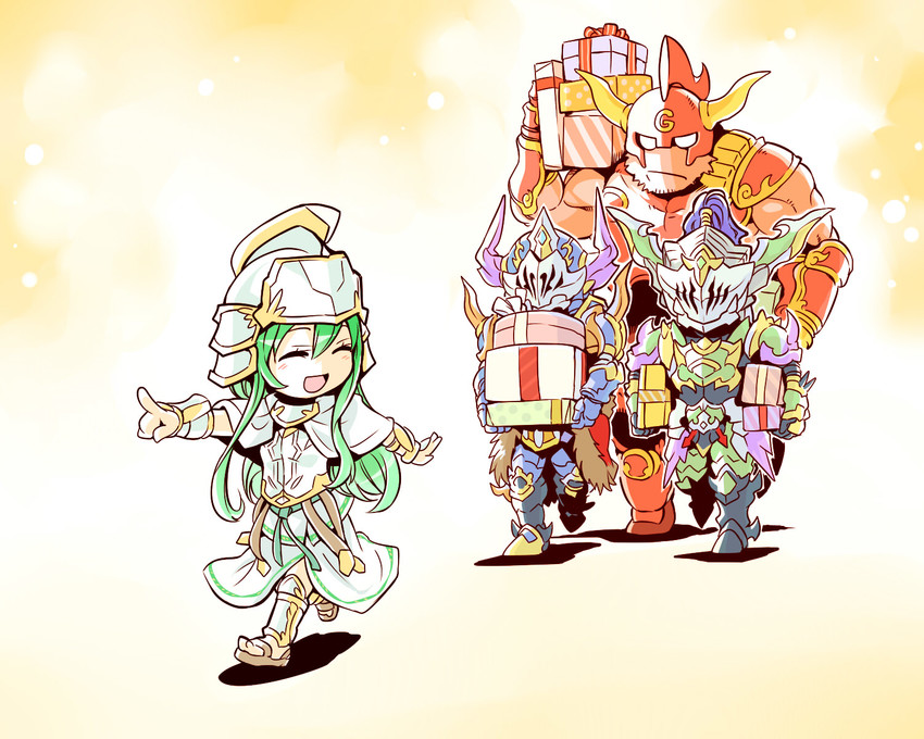 athena, gigas, cu chulainn, and siegfried (puzzle & dragons) drawn by kato_takuji