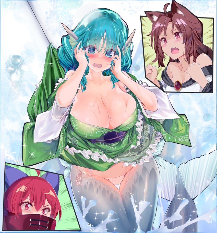 imaizumi kagerou, sekibanki, and wakasagihime (touhou) drawn by mokomoko_yanakku