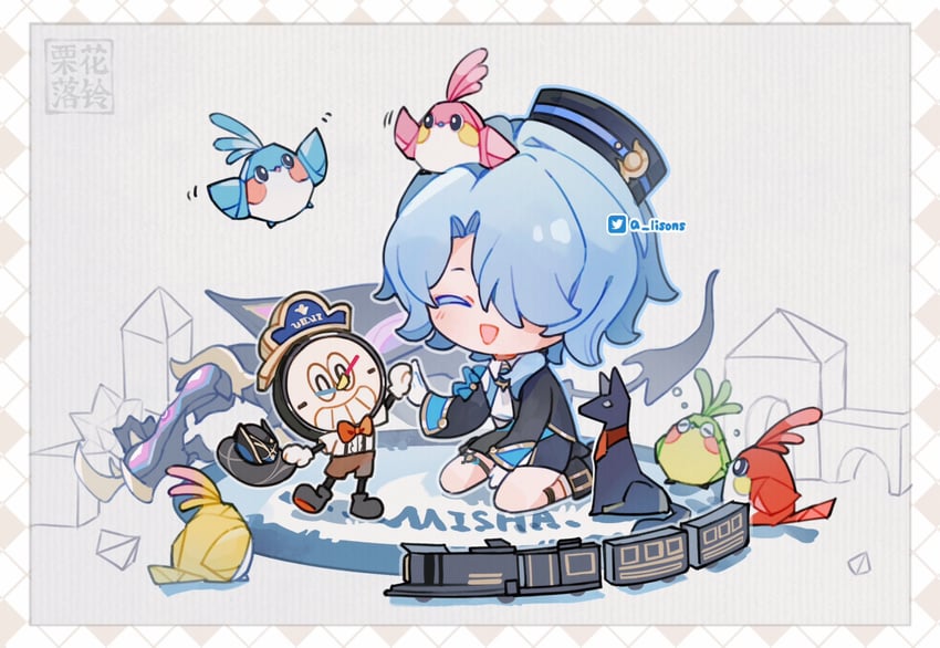 misha, clockie, and something unto death (honkai and 1 more) drawn by aixixixixi