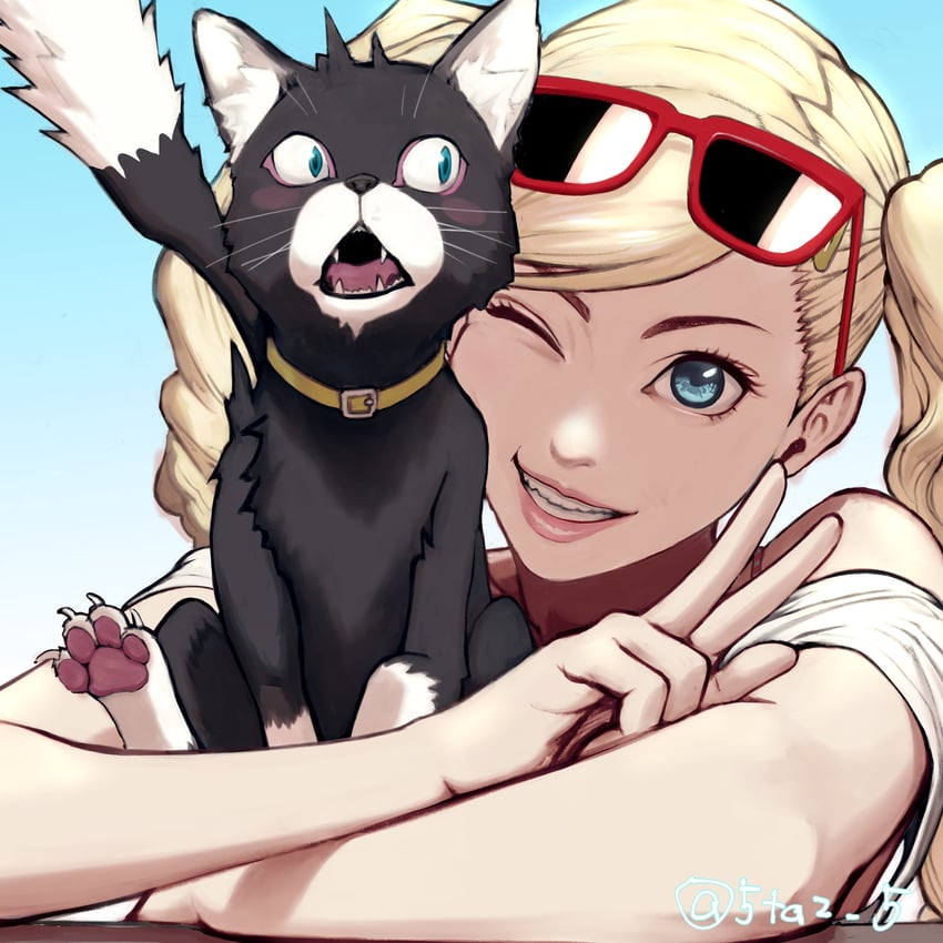 takamaki anne and morgana (persona and 2 more) drawn by 5tatsu