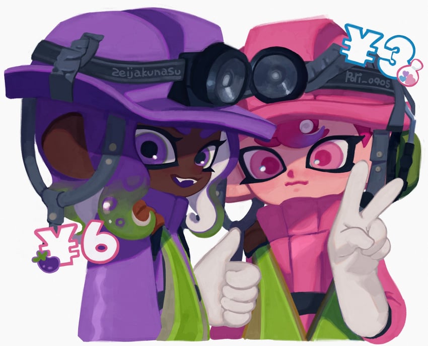 octoling player character and octoling girl (splatoon and 1 more) drawn by ka1_(k4k37)