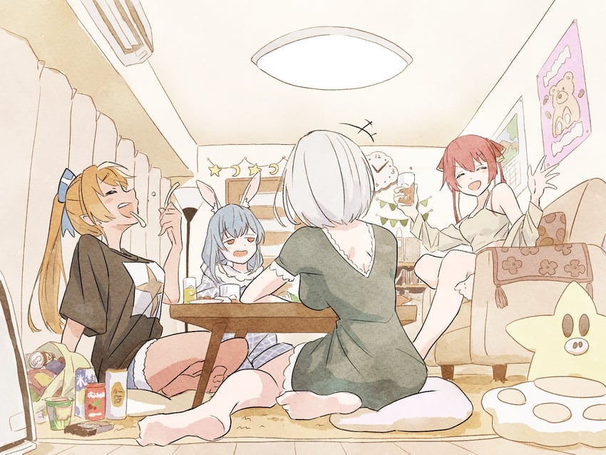 houshou marine, usada pekora, shirogane noel, and shiranui flare (hololive) drawn by tauyoshi728