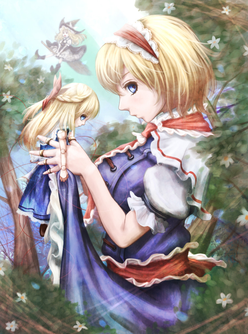 kirisame marisa, alice margatroid, and shanghai doll (touhou) drawn by hoshibuchi