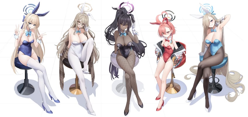 asuna, toki, karin, neru, and akane (blue archive) drawn by chirang