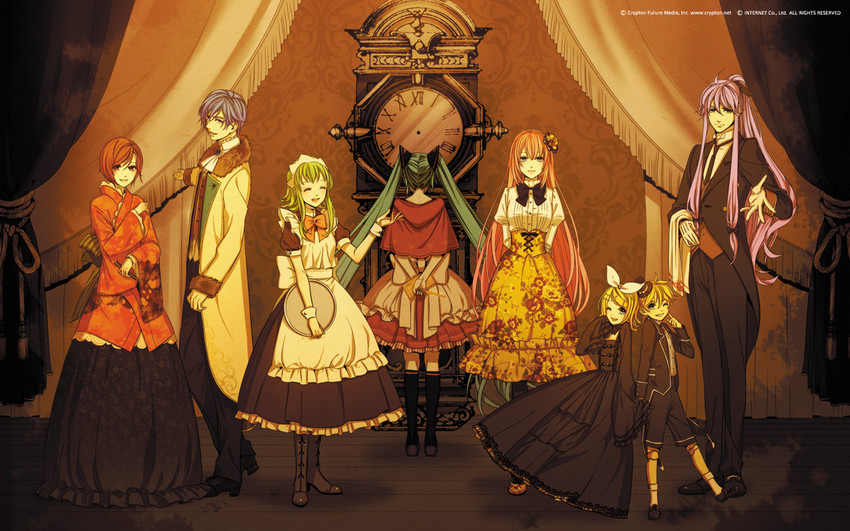 hatsune miku, kagamine rin, kagamine len, megurine luka, kaito, and 3 more (vocaloid and 2 more) drawn by ail and suzunosuke_(sagula)