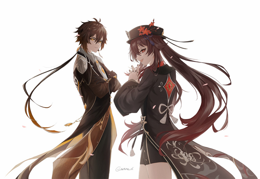 hu tao and zhongli (genshin impact) drawn by tei_(teteno_6)