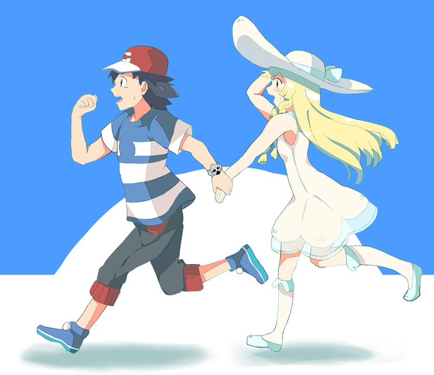 lillie and ash ketchum (pokemon and 1 more) drawn by kuriyama