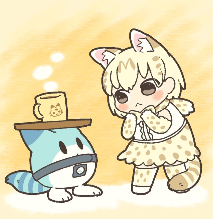 lucky beast and white serval (kemono friends and 1 more) drawn by kuro_shiro_(kuro96siro46)
