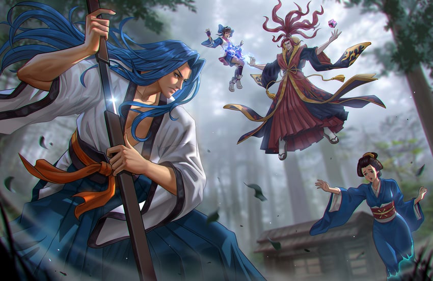 rimururu, tachibana ukyou, and amakusa shirou tokisada (samurai spirits and 1 more) drawn by ji_zhang