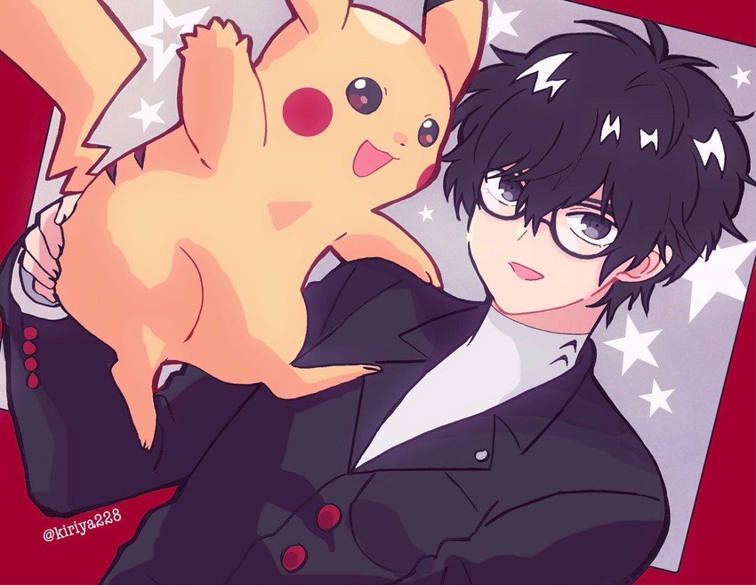 pikachu and amamiya ren (pokemon and 3 more) drawn by kiriya_(552260)