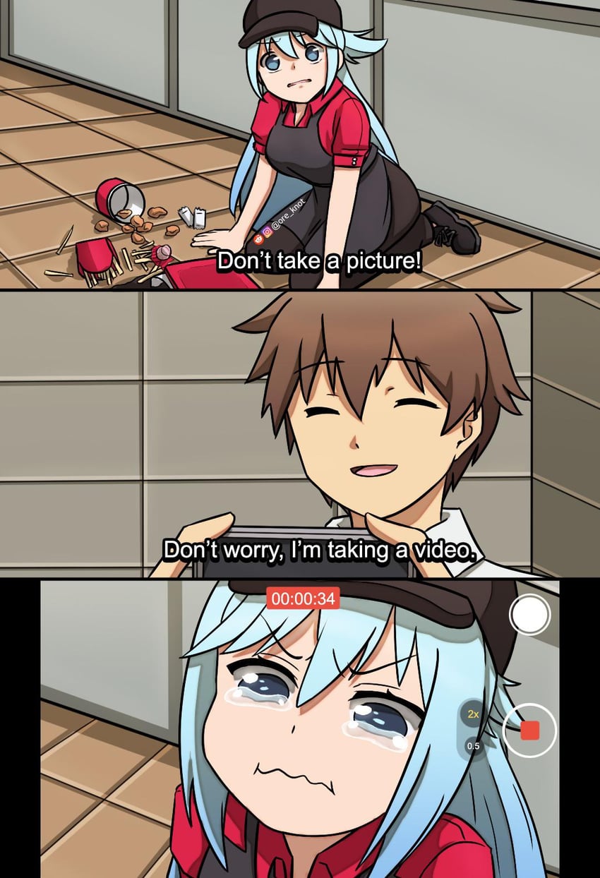 aqua and satou kazuma (kono subarashii sekai ni shukufuku wo! and 1 more) drawn by ore_knot