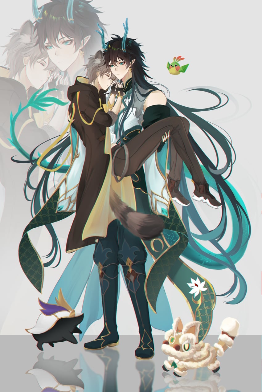 trailblazer, caelus, and dan heng (honkai and 1 more) drawn by fennec_artsss