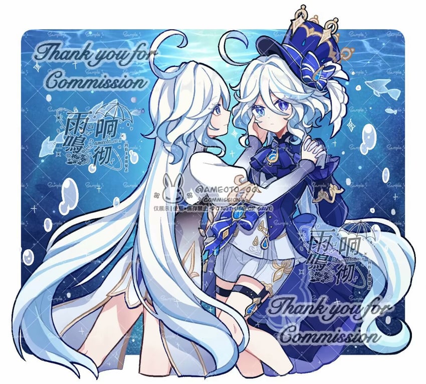 furina and focalors (genshin impact) drawn by ameoto_00