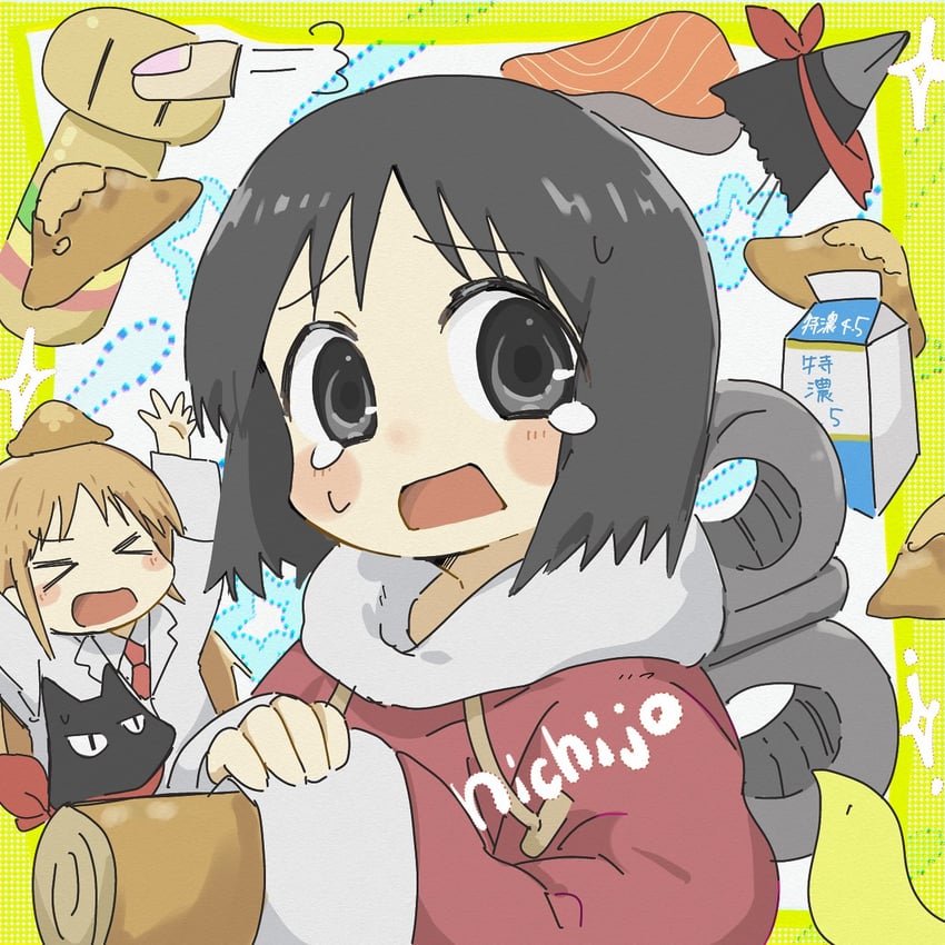 shinonome nano, professor shinonome, and sakamoto (nichijou) drawn by moi_imo7