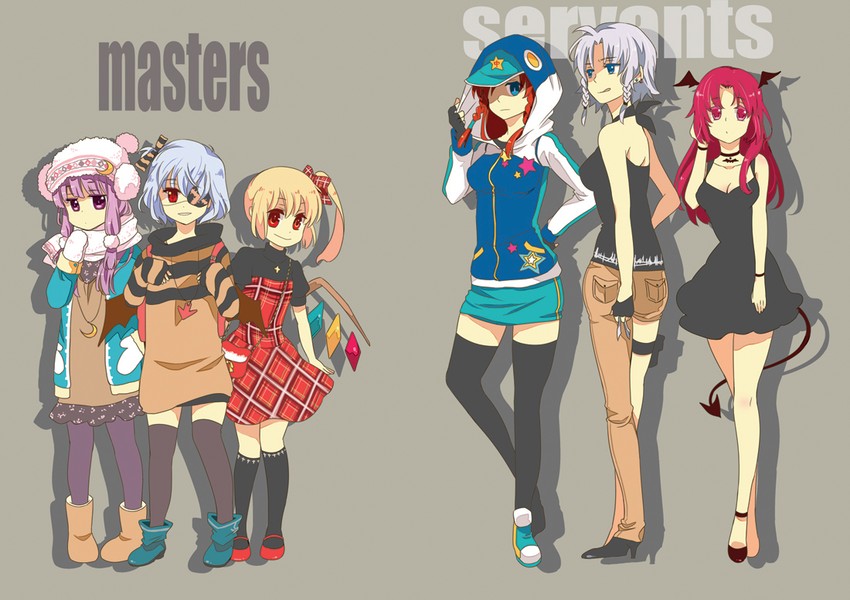 remilia scarlet, flandre scarlet, izayoi sakuya, patchouli knowledge, hong meiling, and 1 more (touhou) drawn by pop_(lovelikepop)
