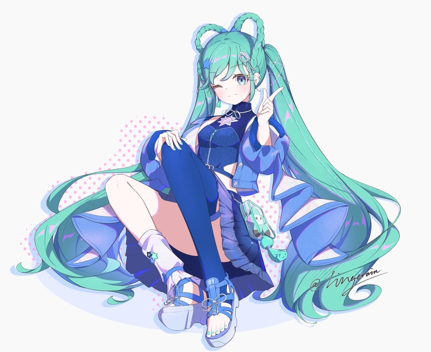 hatsune miku and magical mirai miku (vocaloid and 1 more) drawn by lingerain