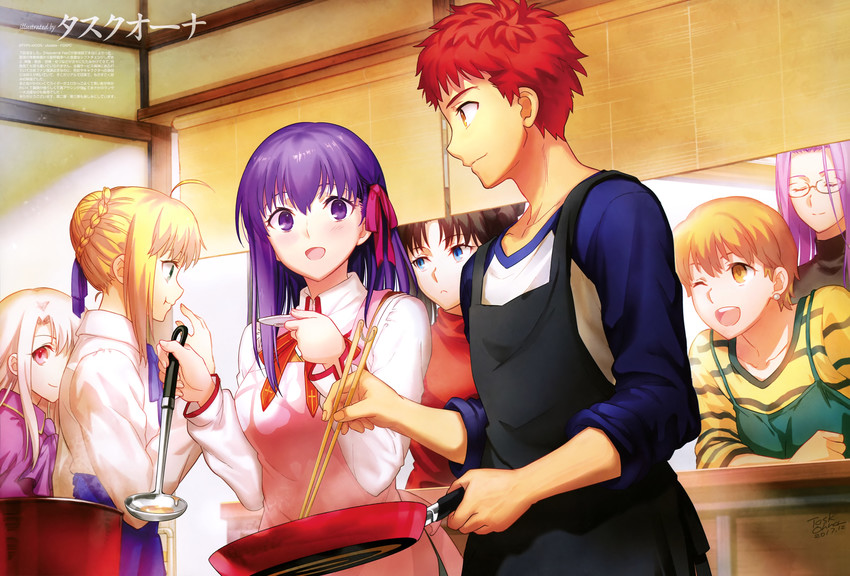 artoria pendragon, saber, tohsaka rin, illyasviel von einzbern, emiya shirou, and 3 more (fate and 2 more) drawn by task_owner