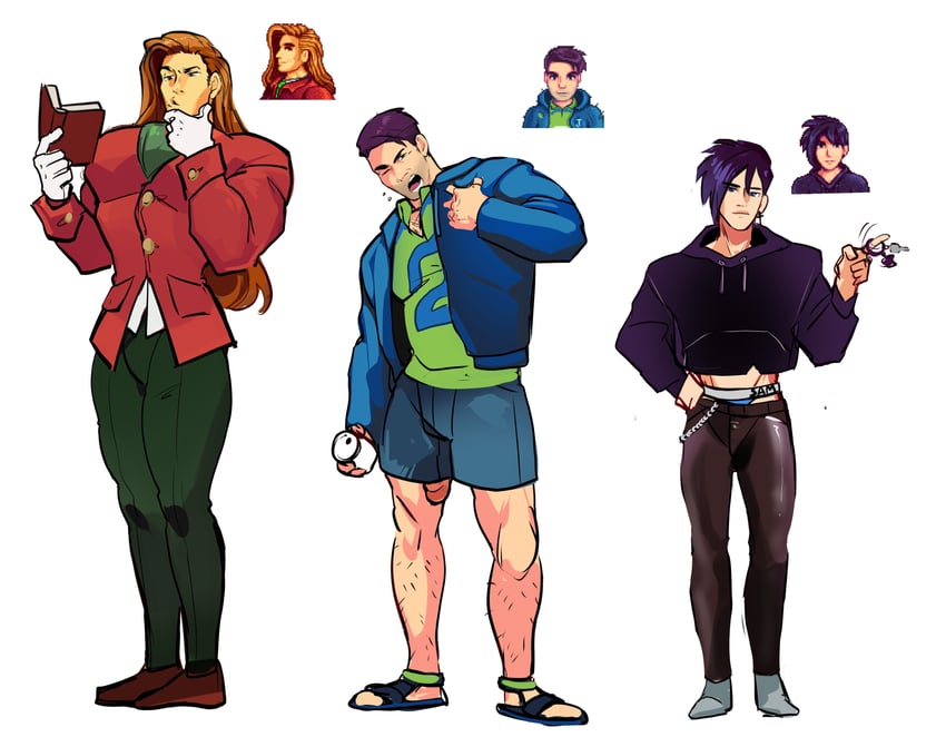 shane, sebastian, and elliott (stardew valley) drawn by idoraad
