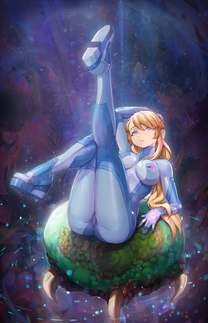 samus aran, metroid, and metroid larva (metroid) drawn by yugen99