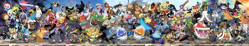 link, inkling player character, pikachu, princess zelda, gardevoir, and 84 more (pokemon and 52 more) drawn by chiko