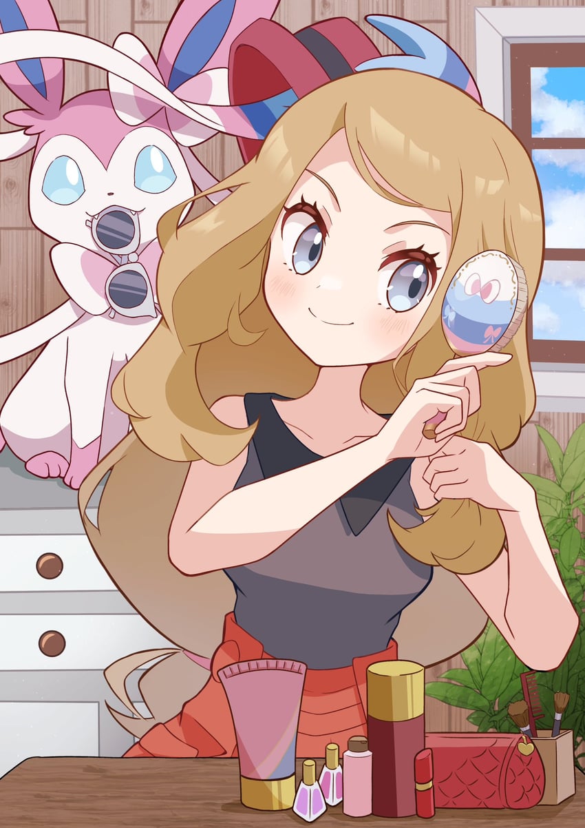 serena and sylveon (pokemon and 1 more) drawn by refisa