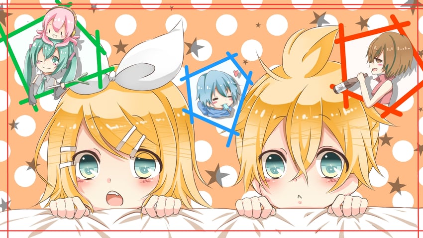 hatsune miku, kagamine rin, kagamine len, megurine luka, kaito, and 2 more (vocaloid) drawn by yasuko_ame