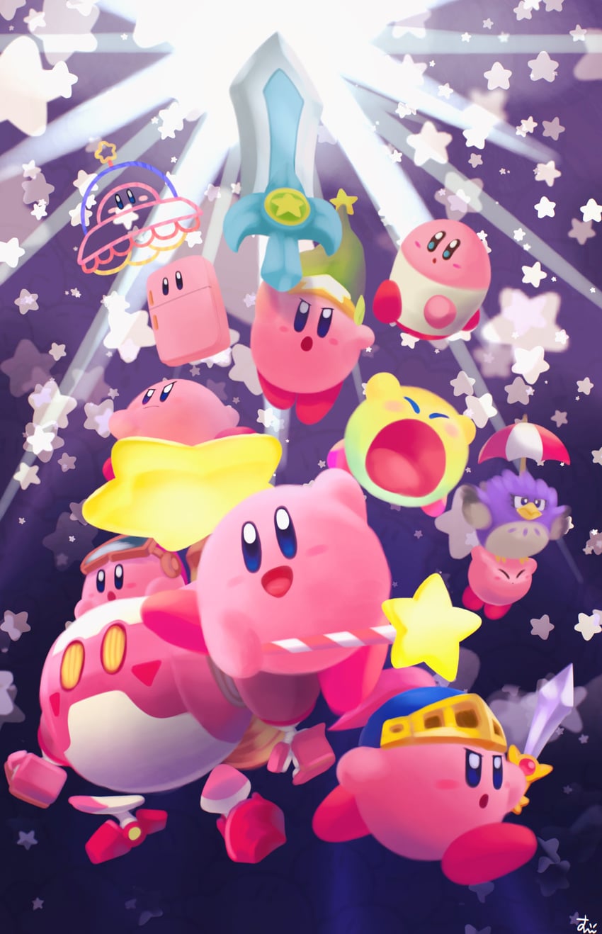 kirby, coo, sword kirby, robobot armor, parasol kirby, and 3 more (kirby and 8 more) drawn by suyasuyabi