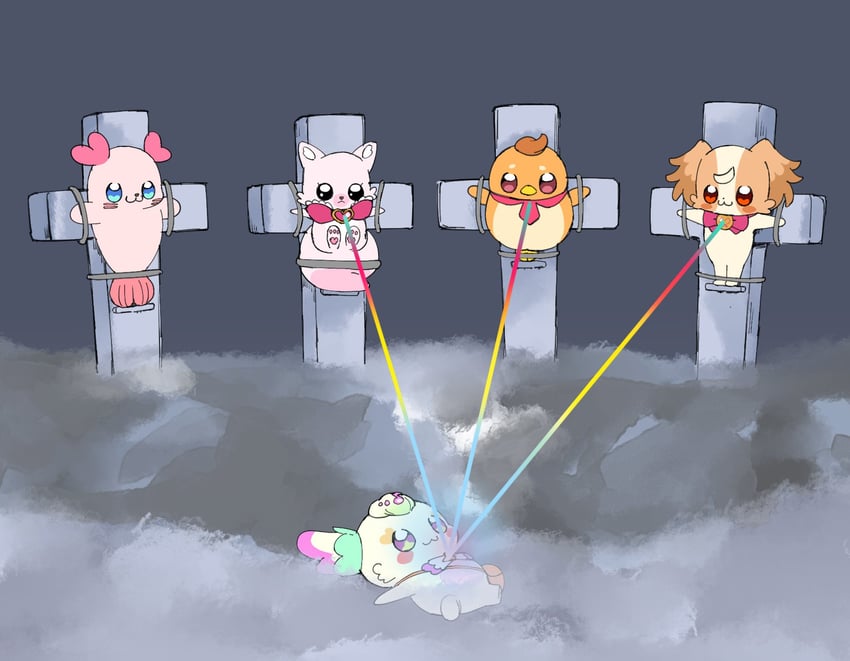 inukai komugi, yuunagi tsubasa, kome-kome, kururun, and purirun (precure and 7 more) drawn by piku_(another_pikuru)