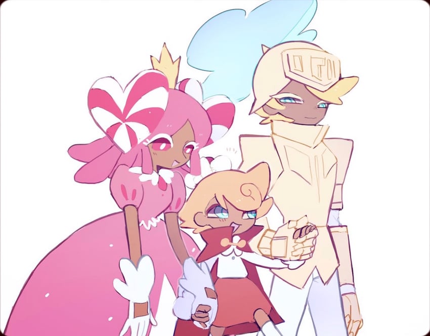 princess cookie, custard cookie iii, and knight cookie (cookie run and 1 more) drawn by masayo_(skip)